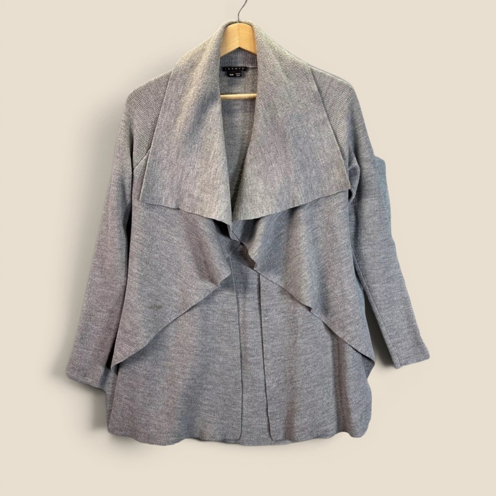 Theory Wool Draped‎ Waterfall Cardigan M Grey Sweater Capsule Soft Shanda